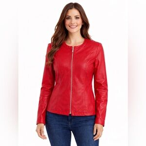 Chic Red Faux Leather Jacket